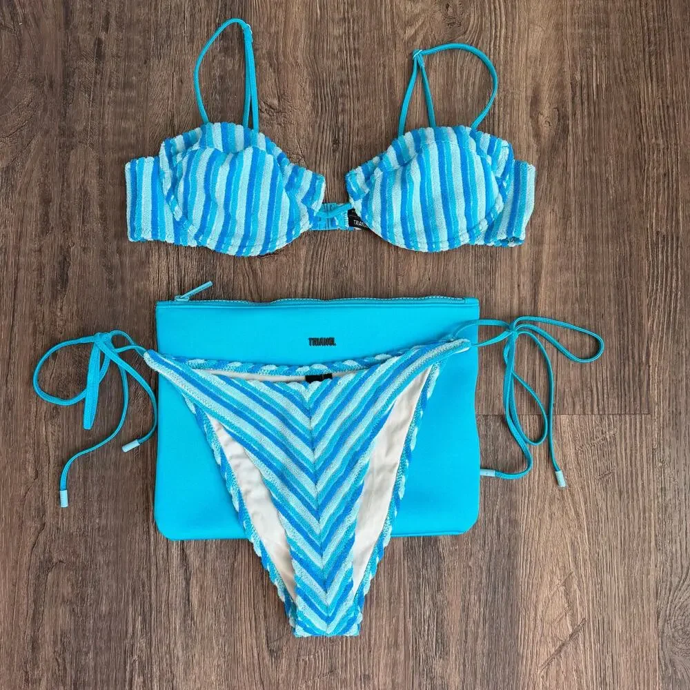 Triangl Swimwear Mala Sour Stripe Terry Towelling Bikini Set Size XL